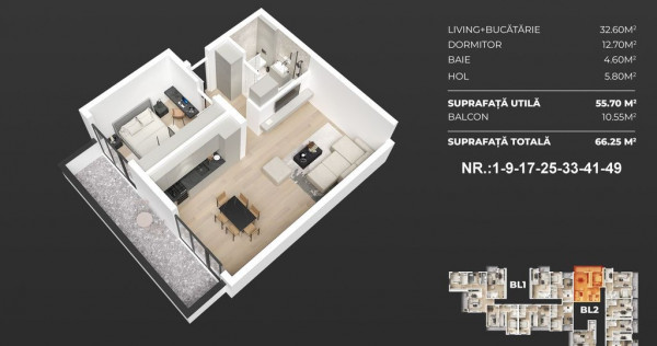 Apartament 2 camere tip studio - Sky Garden Pasarela Berceni