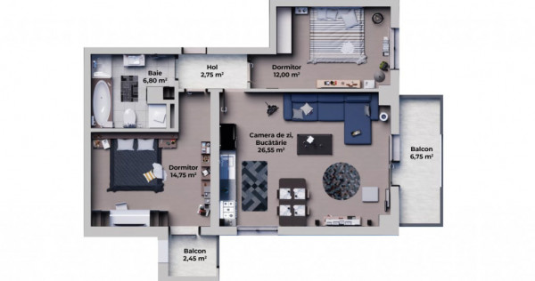 Apartament de vanzare, cu 3 camere, 60 mp, zona Ansamblul Ve