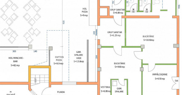 Spatiu comercial de inchiriat pentru PIZZERIE UTILAT 210mp+t