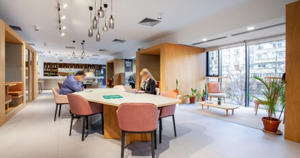 Spațiu de birou frumos proiectat pentru 5 persoane în Spaces Unirii