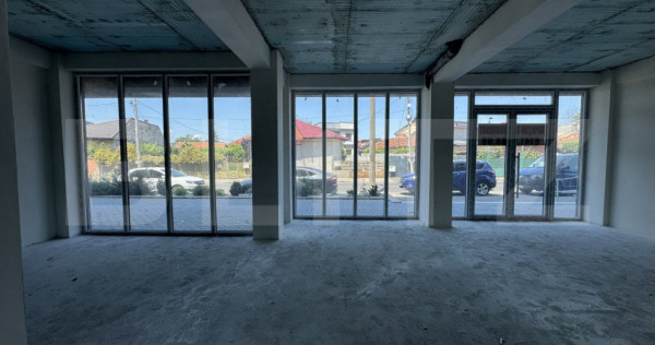 Spațiu comercial parter bloc nou, 109 mp open space, vitrin
