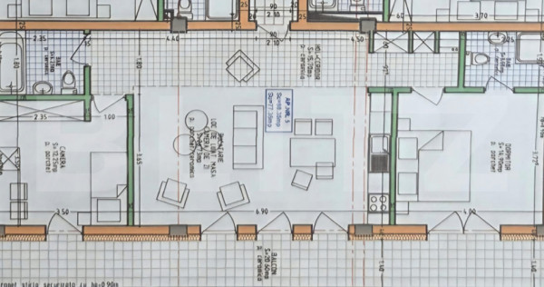Apartament 3 camere, bloc cu lift 77,35 mp utili, zona Giu