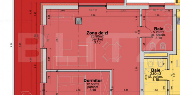 Apartament cu 2 camere, 71.23 mp, etajul 2/3, bloc nou, balc