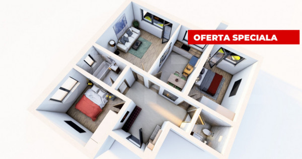 Apartament 3 camere, 2 bai , 78 mp + 15 mp terasa