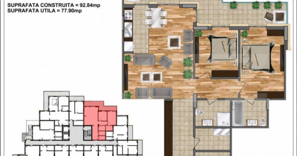 Apartament de vânzare – bloc nou, zona Aurel Vlaicu 77,90
