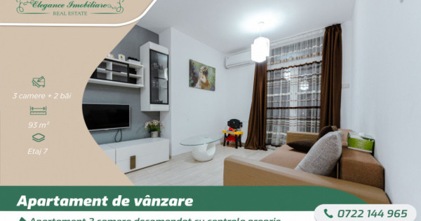 Apartament 3 camere decomandat cu centrala proprie, zona Aur