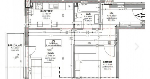 Apartament 2 camere, 52.95 mp, Sud-Vest, Central