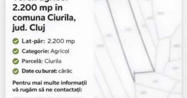 Teren intravilan de v&acirc;nzare &ndash; 2.200 mp &ndash; Salicea,Ciuril