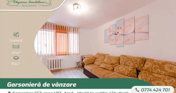 Garsoniera CF2, zona UTA, Arad &ndash; Ideală Investiție / Stu