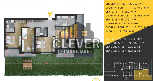 Apartament 4 camere cu Gradina 113mp Comision 0, Pallady