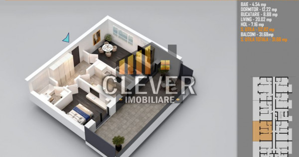 Apartament 2 Camere cu terasa de 33 mp și Comision 0%, P...