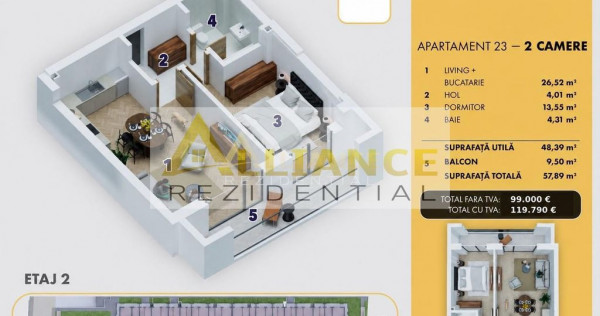 5 MINUTE METROU BERCENI - APARTAMENT 2 CAMERE - 58 mp - 1...