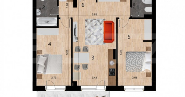 Apartament 3 camere, 63.82 mp, zona Zorilor