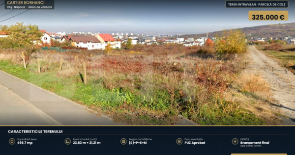 Teren intravilan, 497 mp, front 21m, zona Borhanci - Romul L