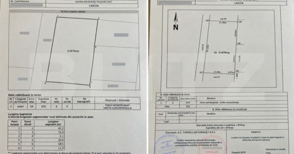 Teren intravilan, 876 mp, zona Carcea