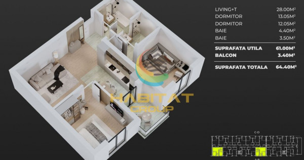 Apartament cu 3 camere si balcon, Popesti leordeni zona metrou.
