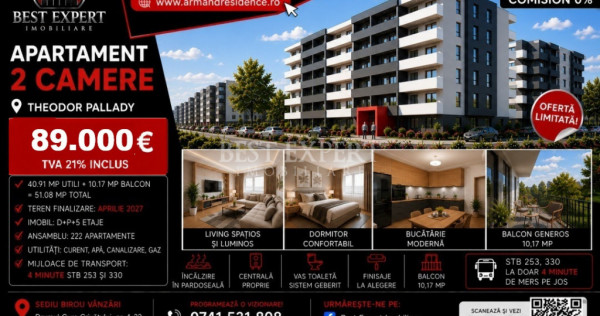 2 Camere| Pallady| Parcare BONUS Avans 50%| Calitate Premium