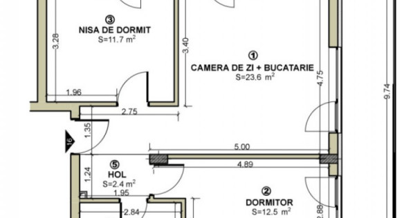 Apartament 3 camere 54.7 mp terasa 26.9 mp in Floresti zona