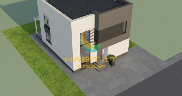 Vilă individuală tip cub P+1, 178 mp utili | 5 camere, 3 băi, teren 363 mp