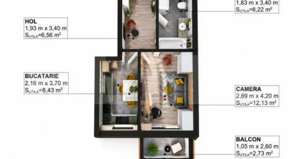 Apartament 1 cameră, 33.34 mp, zona Libertatii