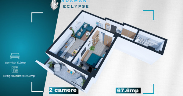 ADAMANT ECLYPSE | 2 camere | TIP 2C decomandat | 67.6mp CUG-BRD - Iasi