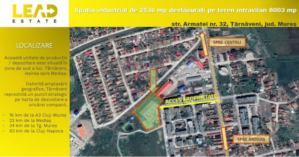 Spațiu industrial 2574 mp pe teren 8000 mp Târnăveni, ...