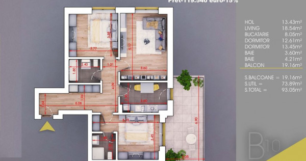 Theodor Pallady - apartament 3 camere cu terasa, 93 mp, C...