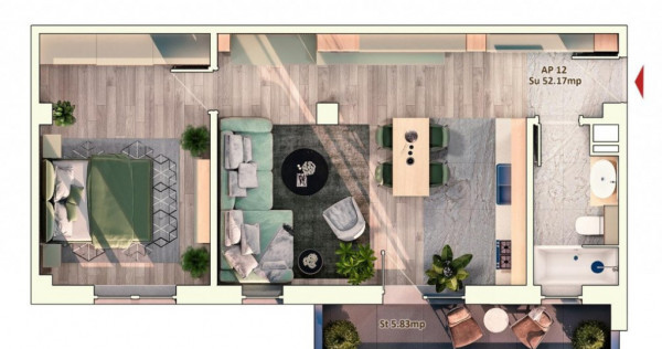 Apartament 2 camere, 52 mp, 6 mp balcon, parcare subterana