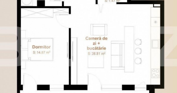 Apartament 2 camere, 54,07 mp + balcon 13,14 mp, zona exclus