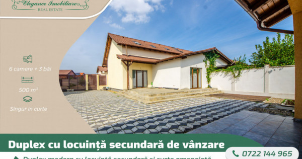 Duplex modern cu locuință secundară și curte amenajată,