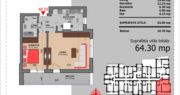 Apartament 2 Camere Decomandat Sector 4 Grand Arena 64.3Mp