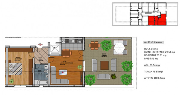 Apartament modern - Penthouse - 64 mp utili + 48 terasa