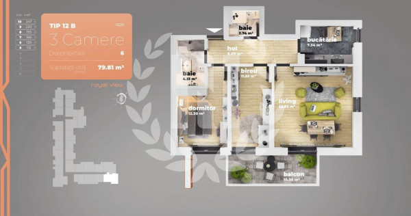 Apartament 3 camere Piata Sudului 79.81 mp utili