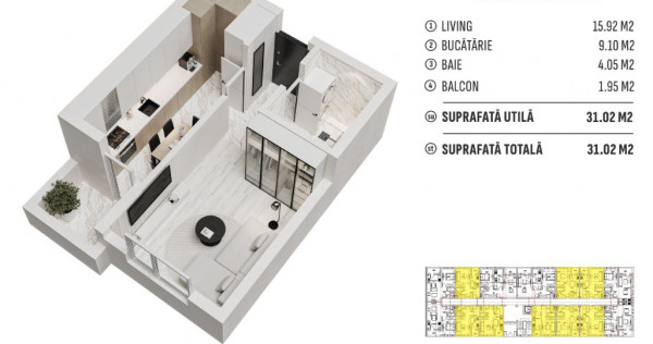 Garsoniera decomandata in bloc nou - Militari Residence