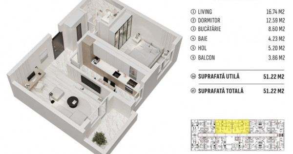 Apartament 2 camere--Militari Residence-Comision 0%