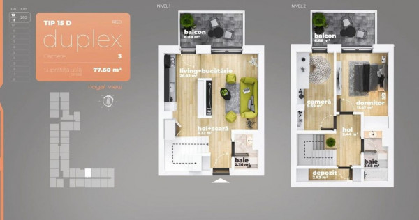 Duplex 3 camere Piata Sudului 63.72 mp utili