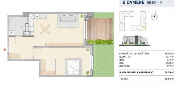 Apartament 2 camere, gradina, SEMICENTRAL