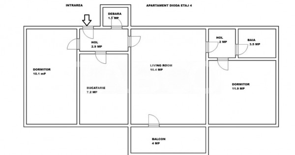 Apartament de vanzare zona Dioda cu 3 camere si balcon