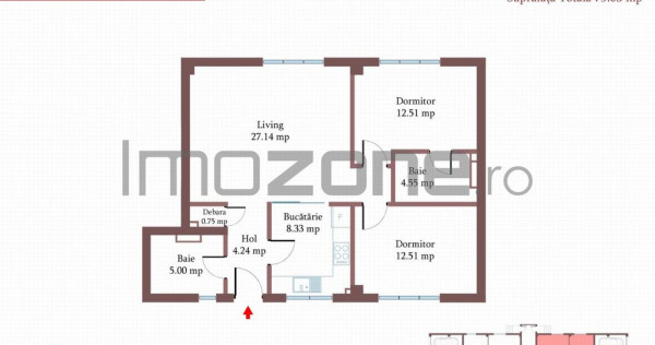 3 camere cu CURTE si PARCARE proprie, 75 MP, FINISAT MODE...