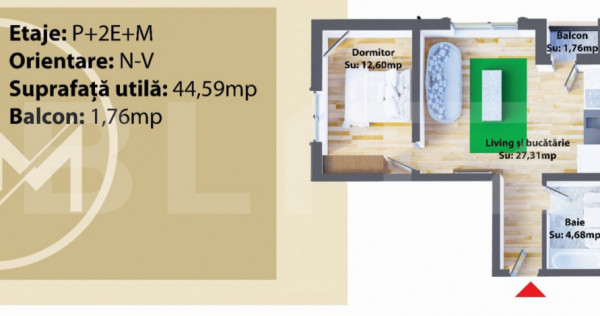 Apartament 2 camere, 44,59 mp, nou, Zona Ipotesti