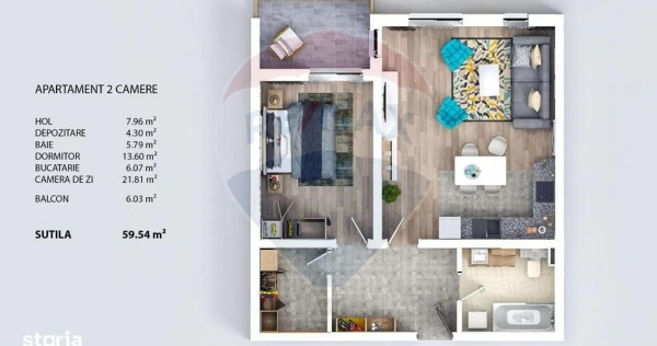 Comision 0% | Apartament cu 2 camere &ndash; 59 mp utili | S?...