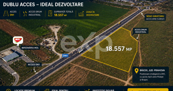 Teren DN1 Băicoi 18.557 mp &ndash; dublu acces, ideal dezvoltar