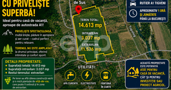 Teren 14.613 mp la țară cu priveliște superbă - ideal ca