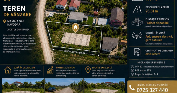 Teren intravilan Mamaia Sat 740 mp Fundație proiect pred