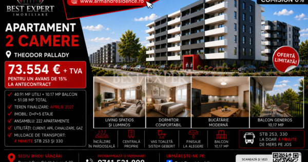 2 Camere Ideal Investitie|Discount 50% la Parcare pentru ava