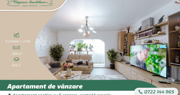 Apartament spațios cu 5 camere, centrală proprie, zona Mi