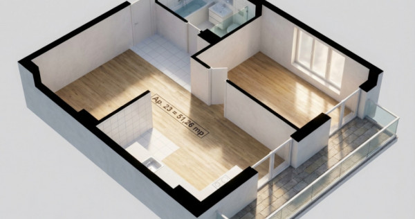 BLOC NOU! 1680E/MP TVA INCLUS! 2 Camere 51mp, terasa 10mp, z