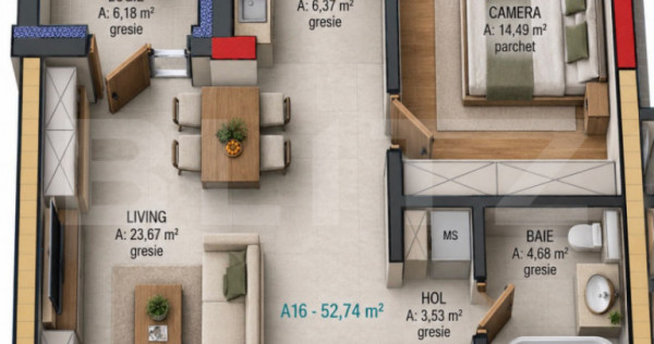 Apartament cu 2 camere, 52.50 mp, zona Terra Gardens, Comisi